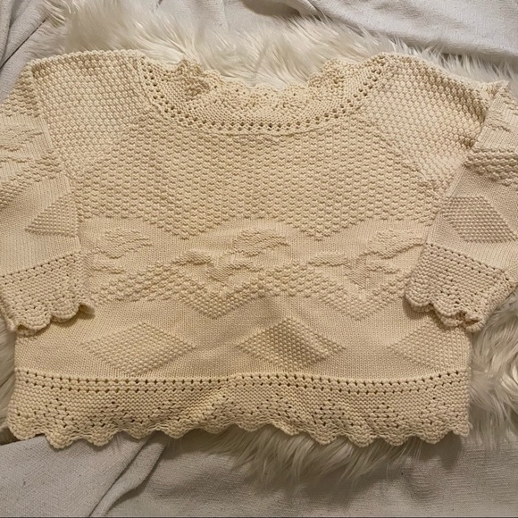Vintage Sweaters - VINTAGE GRANNYCORE CREAM CHUNKY CABLE KNIT SWEATER